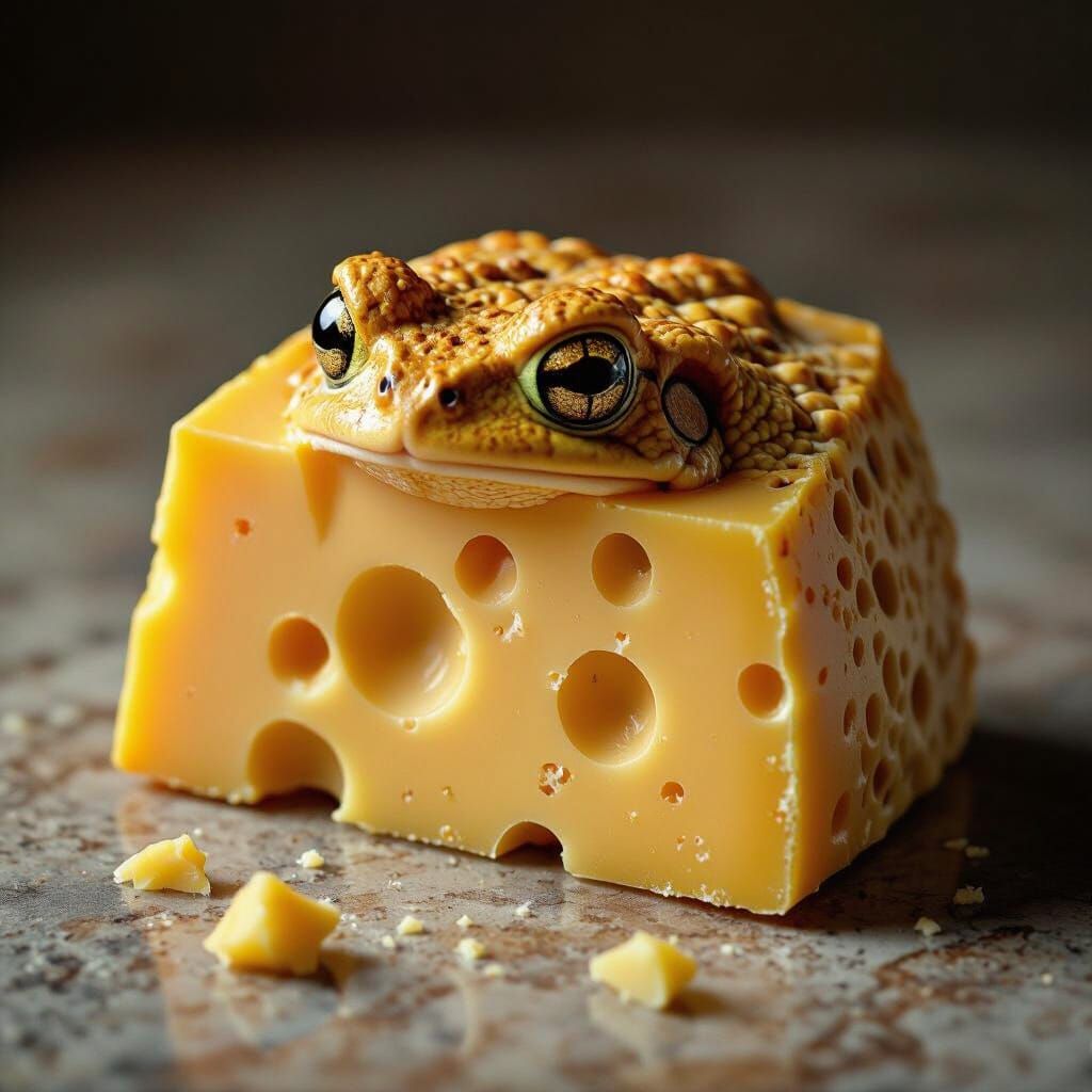 Hyperrealistic Cheddar Toad Still Life