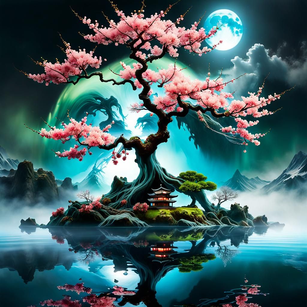Bonsai Cherry Tree Island in Aurorascape
