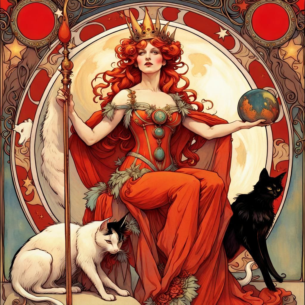 Ethereal Queen with Mythical Beasts in Renaissance Style