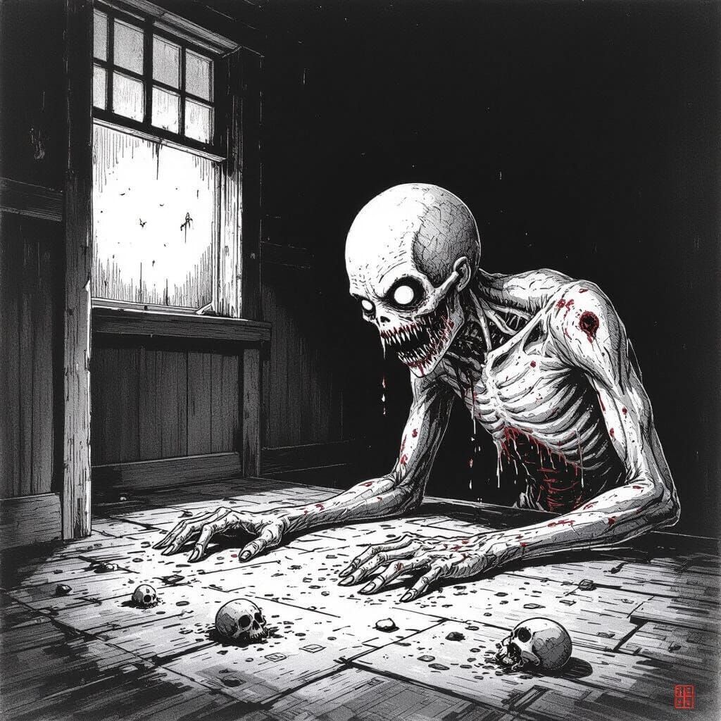 Grotesque Horror Illustration in Junji Ito Style