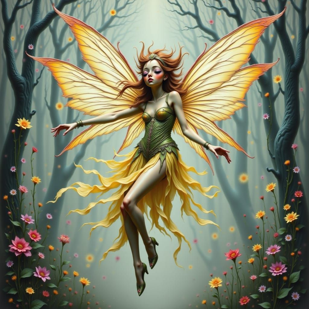Ethereal Fairy in Flight with Shimmering Light