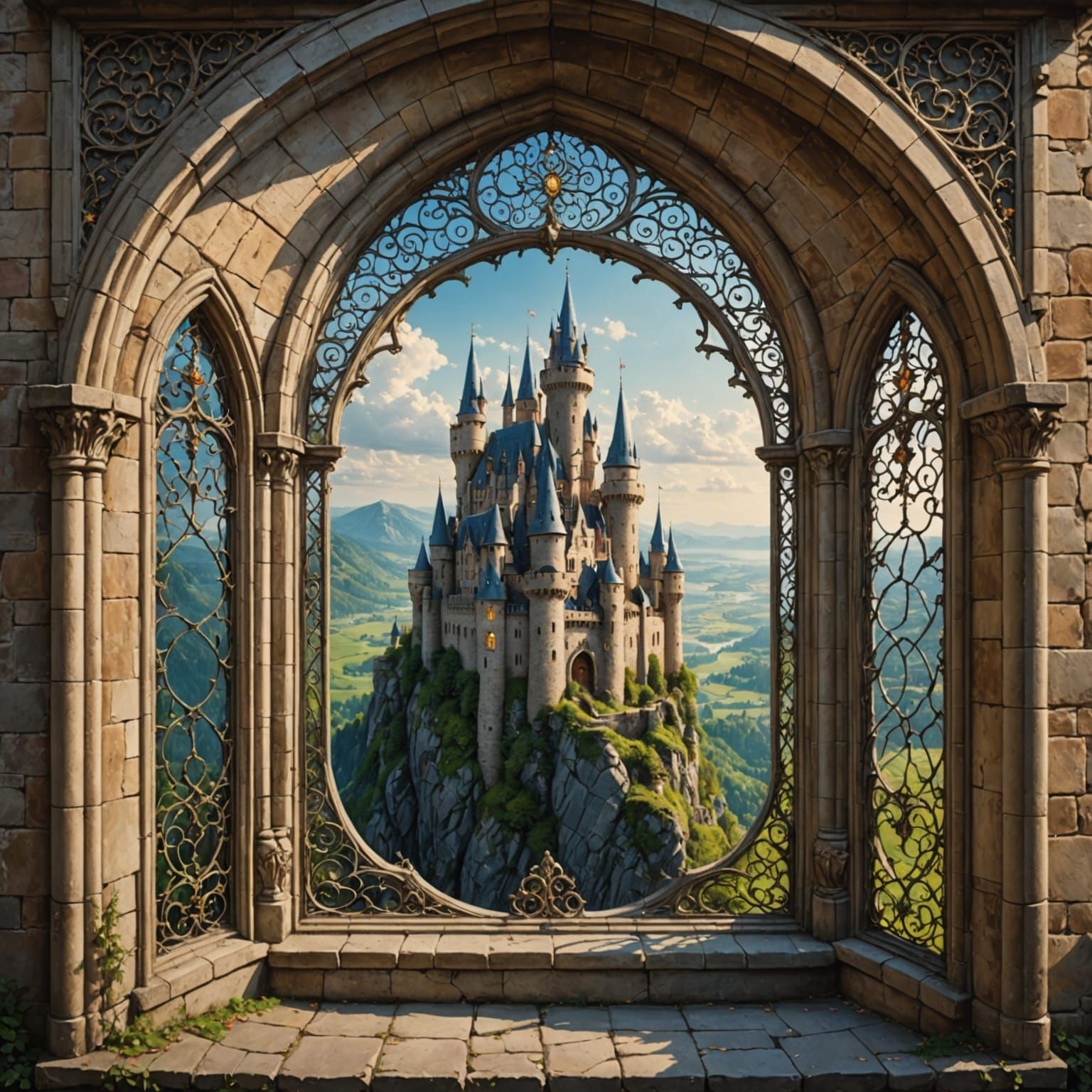 Whimsical Fantasy Castle Scene with Intricate Filigree