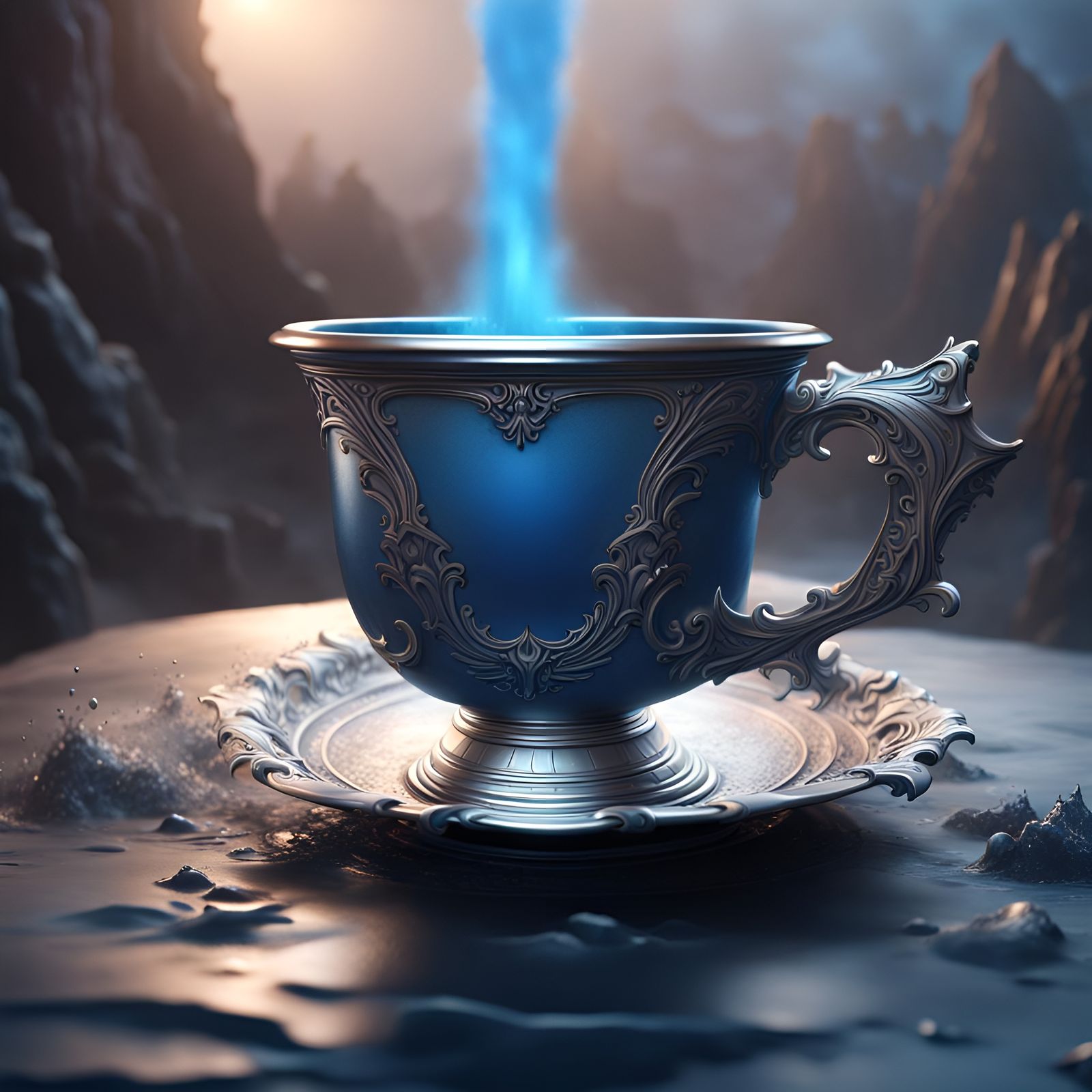 Blue Mist Overflowing from Silver Cup