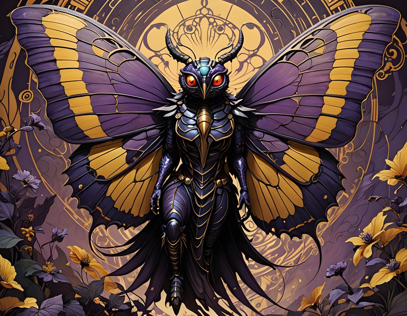 Mothra in Dark Fantasy Art Nouveau Style