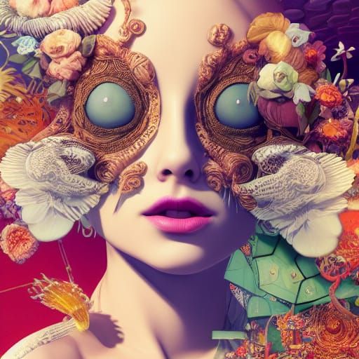 Elaborate Collage Illustration with 3D Liquid Details