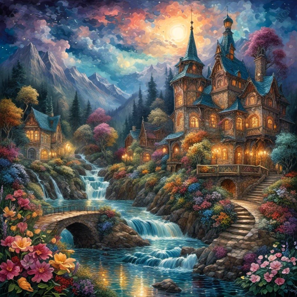 Anime Girl in Gouache Style at Night