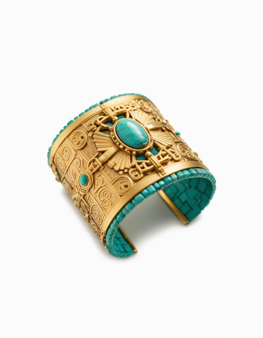Egyptian Revival Art Deco Gold and Turquoise Bracelet