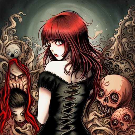 Scary Horror Girl in Japanese Manga Style