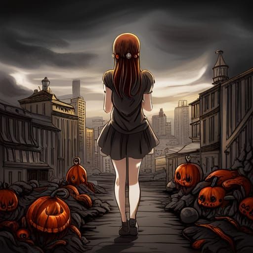 Scary Horror Girl in Manga Style