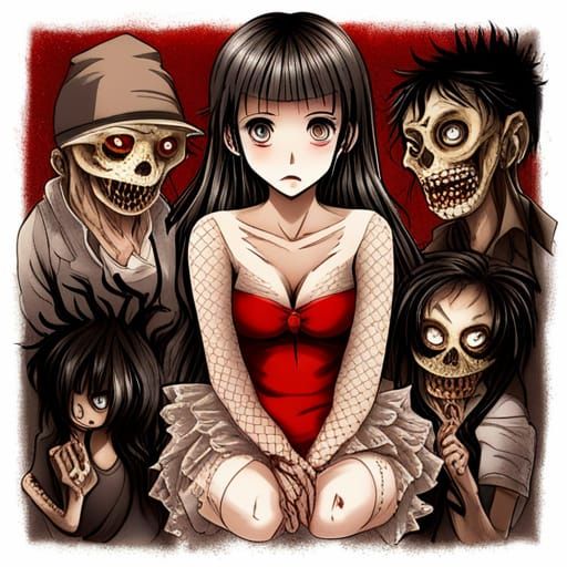 Scary Horror Girl in Anime Style with Demons