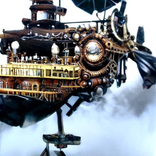 Steampunk Flying Ship with Visible Engine