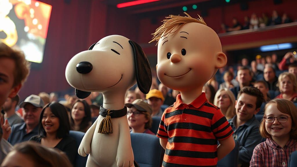 Hyper-Realistic Cartoon Characters in a Bustling Movie Theat...