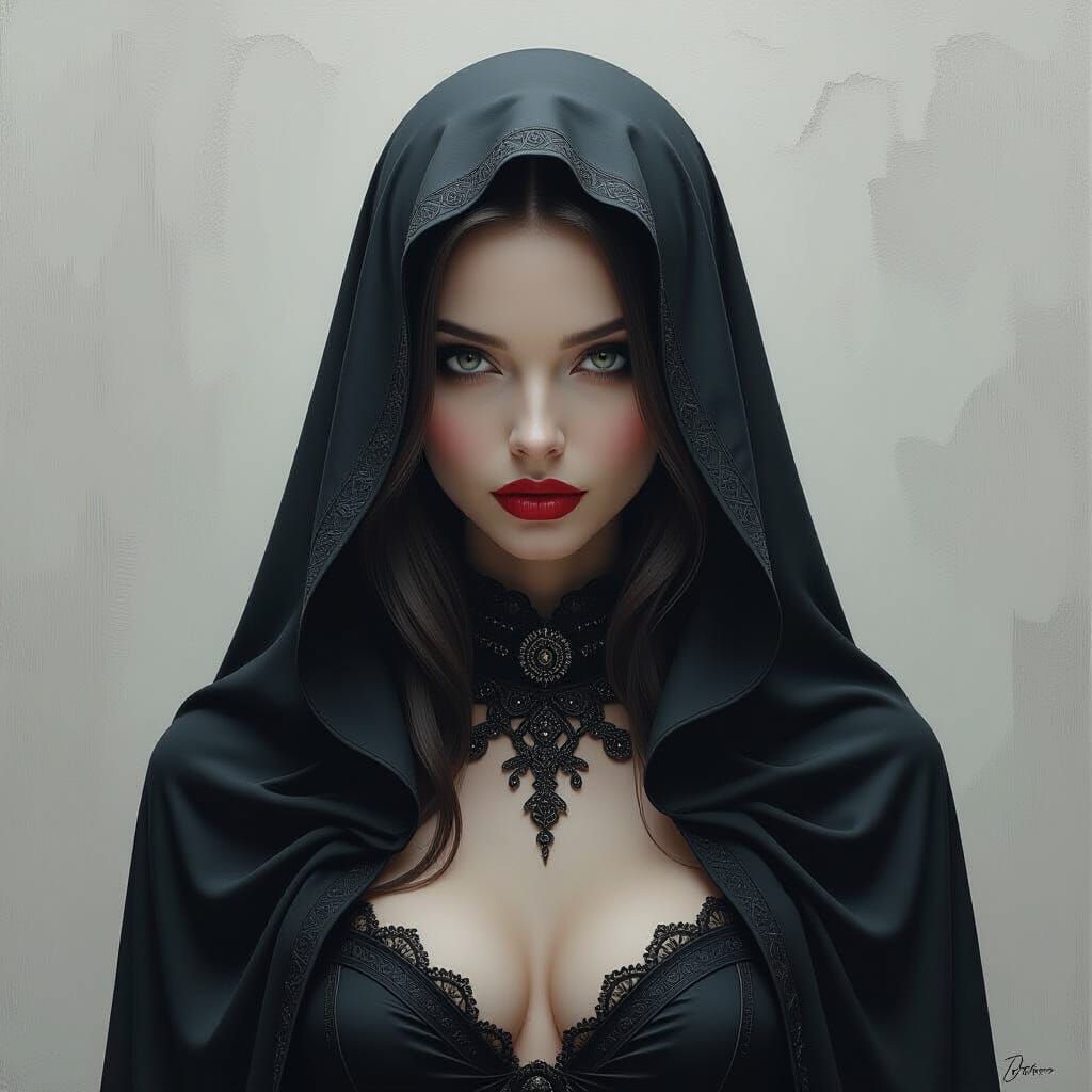 Gothic Woman with Drooping Bustline in Giger Style