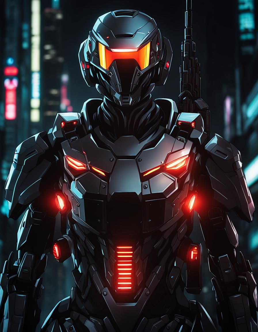 Cyborg Patrol in Cyberpunk City, Anime Style