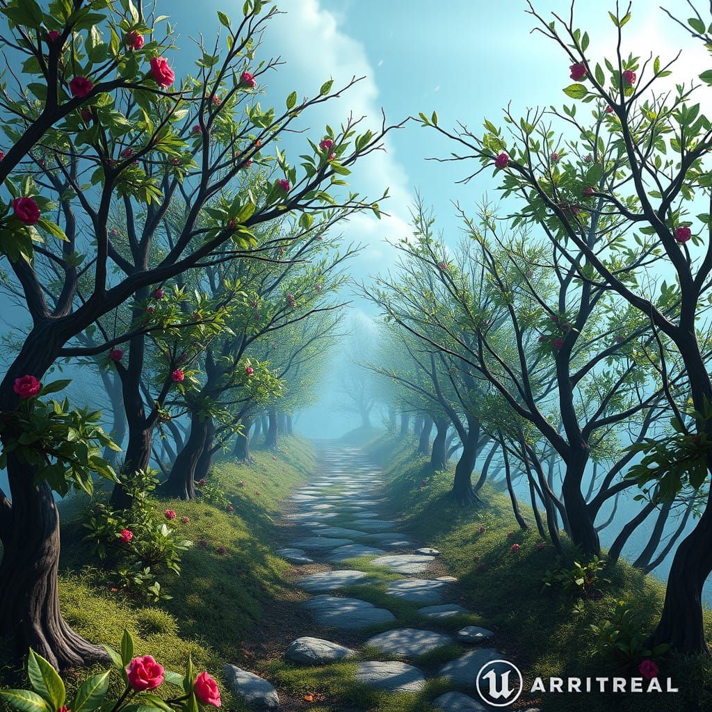 Majestic Mistletoe Pathway in Fantastical Realism
