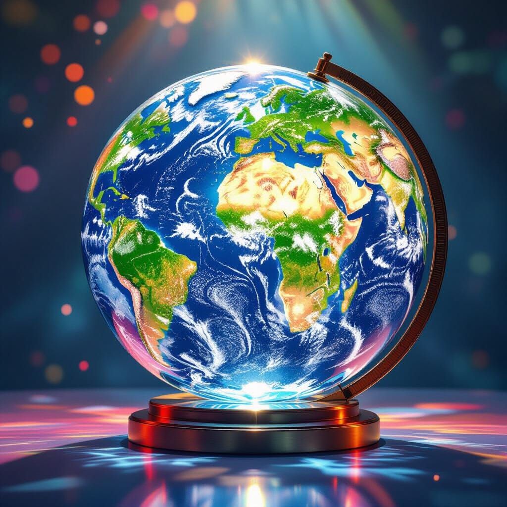 Crystal Earth Globe in Hyperrealistic Splash Art Style