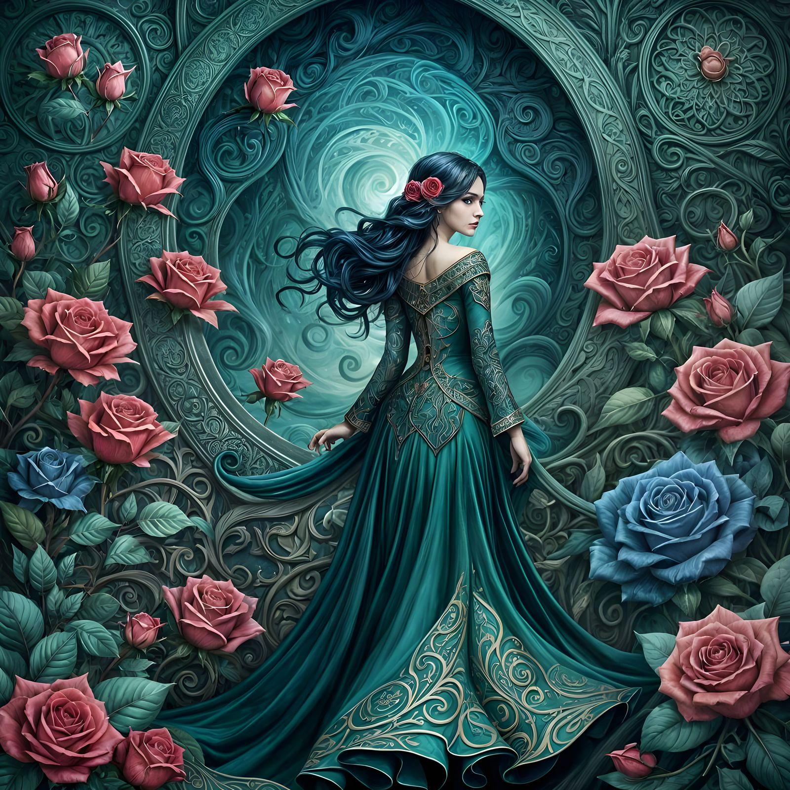 Enchanting Lady in Vibrant Fantasy Landscapes