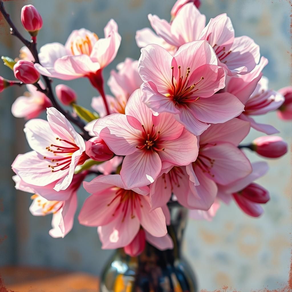Cherry Blossoms Still Life in Klimt Style