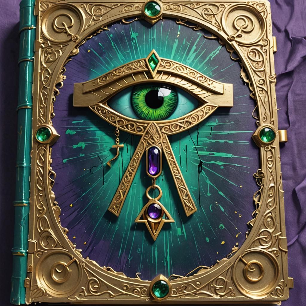 Mystical Book with Eye and Ankh in Anime Style