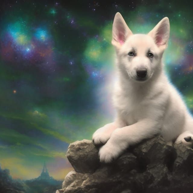 Cosmic Chibi German Shepherd Puppy Art