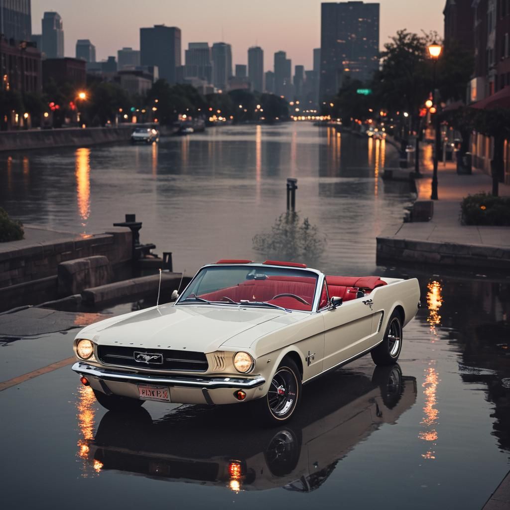 Classic 1965 Mustang Convertible at Twilight