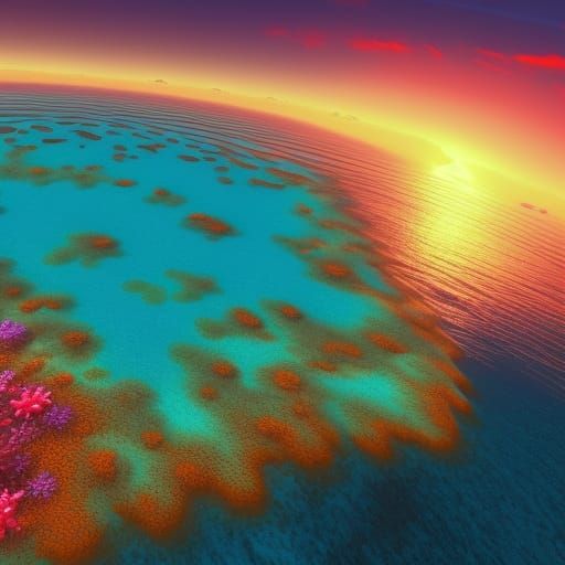 Great Barrier Reef Sunset in Detailed Matte Painting