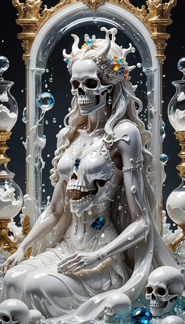 Psychedelic Milk Goddess with Crystal Skull in 8K
