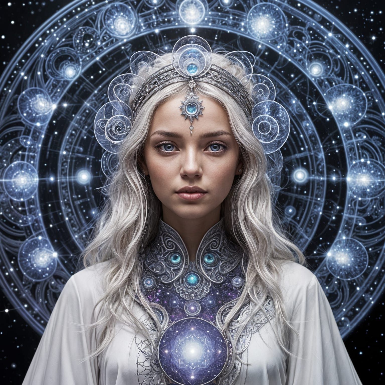 Cosmic Goddess Barbelo in Luminous Void with Galactic Wings