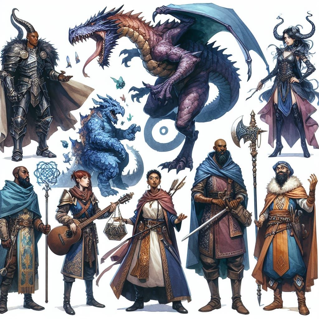 Fantasy RPG Characters in Watercolor Illustrations