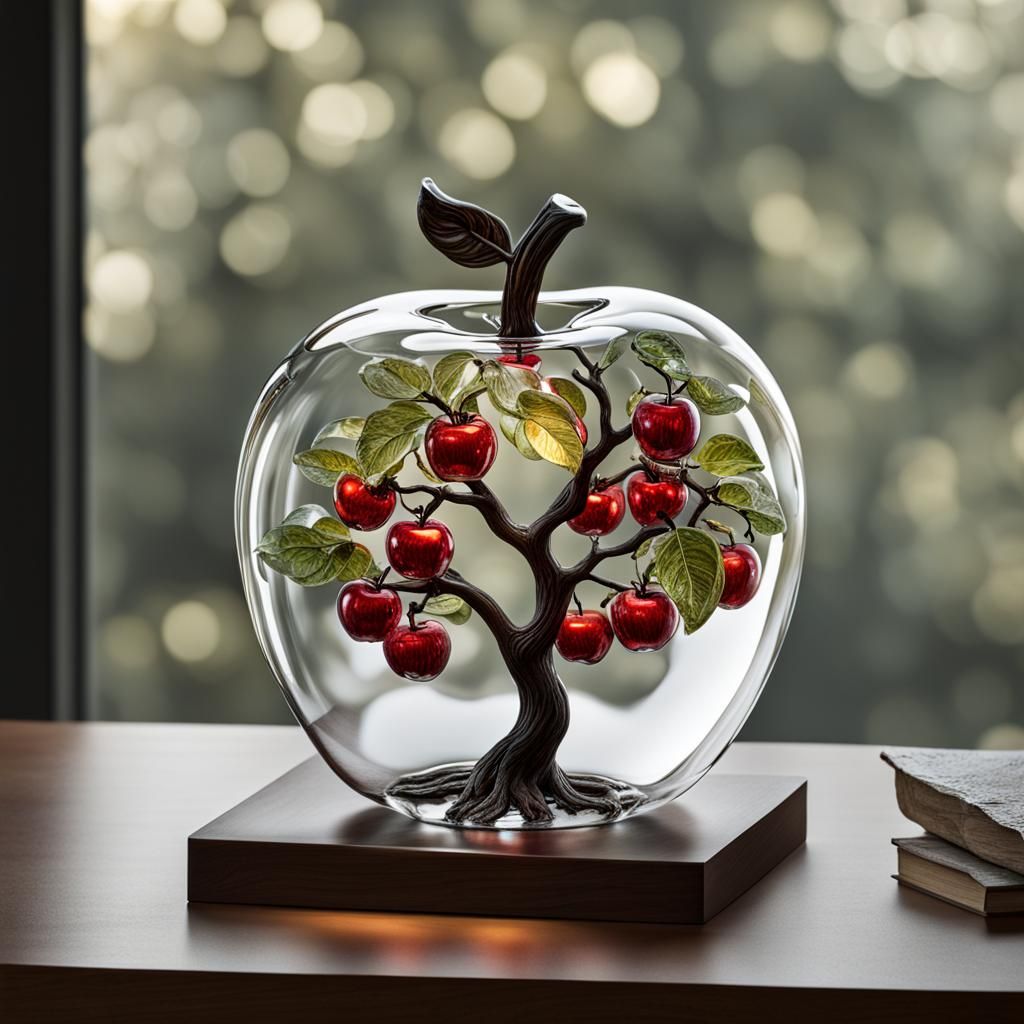 Glass Apple with Realistic Tree Inside