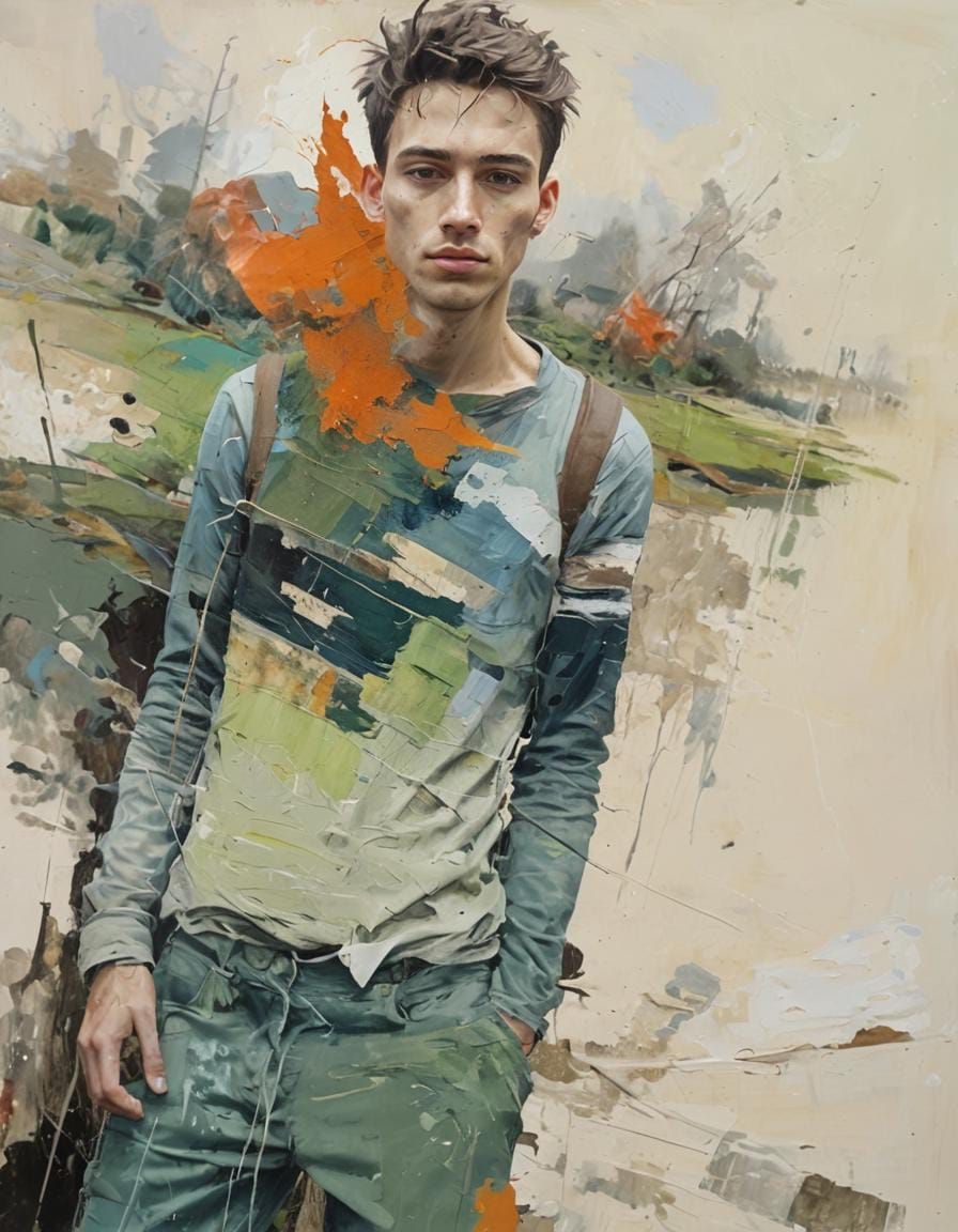 Abstract Landscape with Dematerializing Figure in Muted Pale...