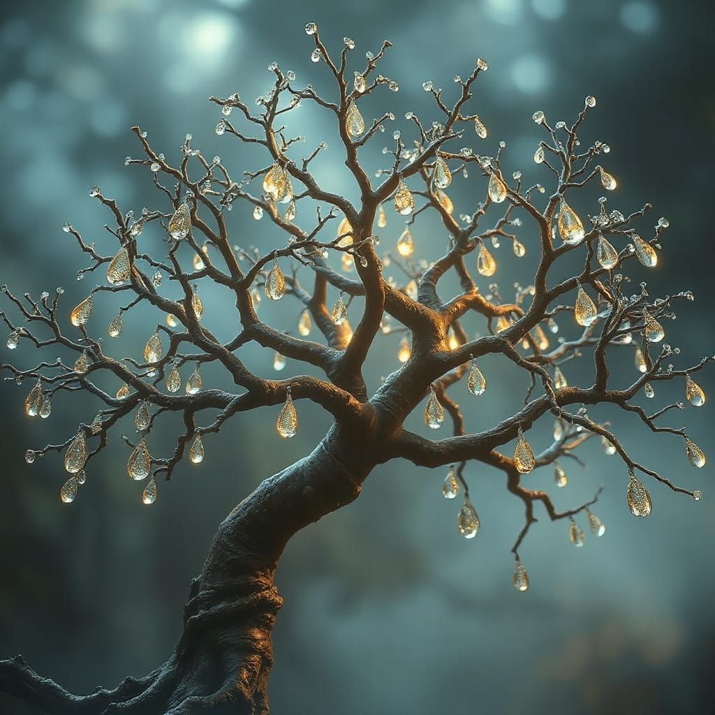 Celtic Tree of Life with Silver and Gold Raindrops