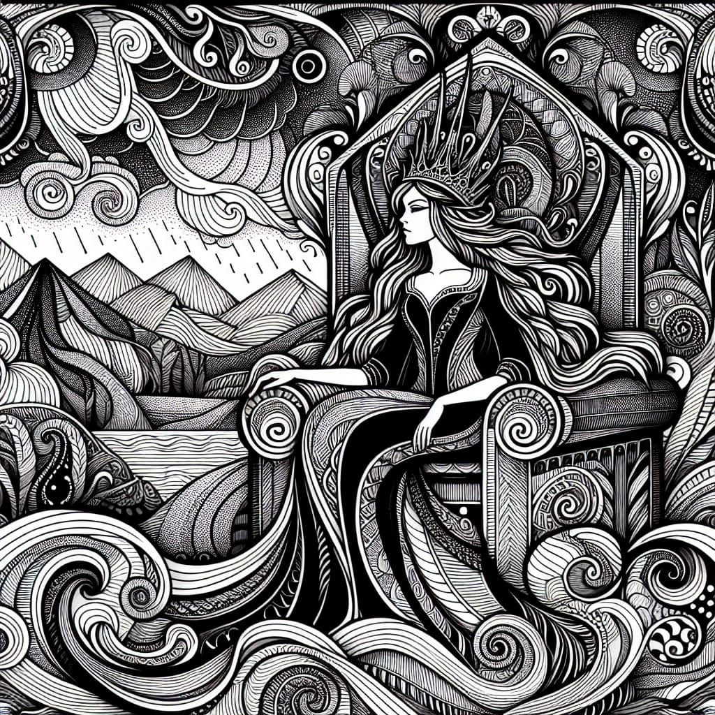 Lilith on Her Throne: A Zentangle-Style Digital Drawing