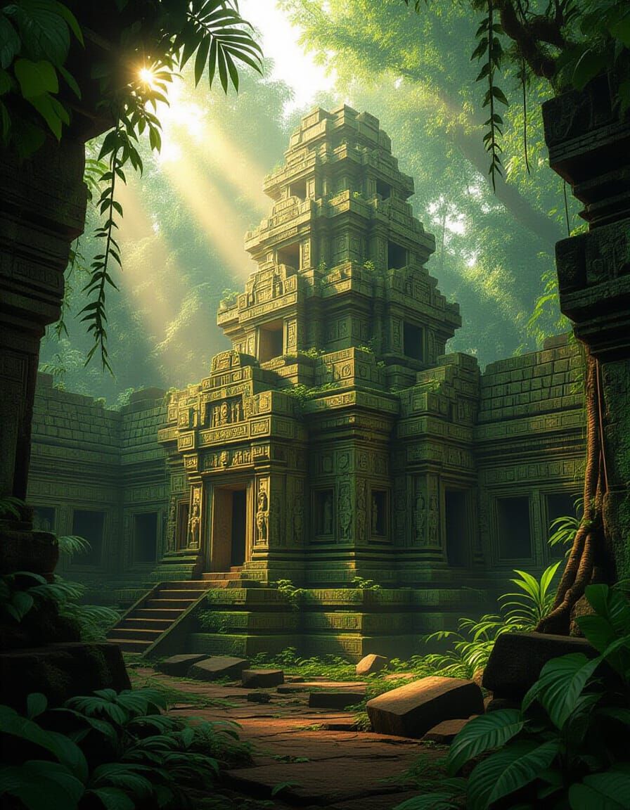 Overgrown Ziggurat in Dense Jungle, Cinematic Style