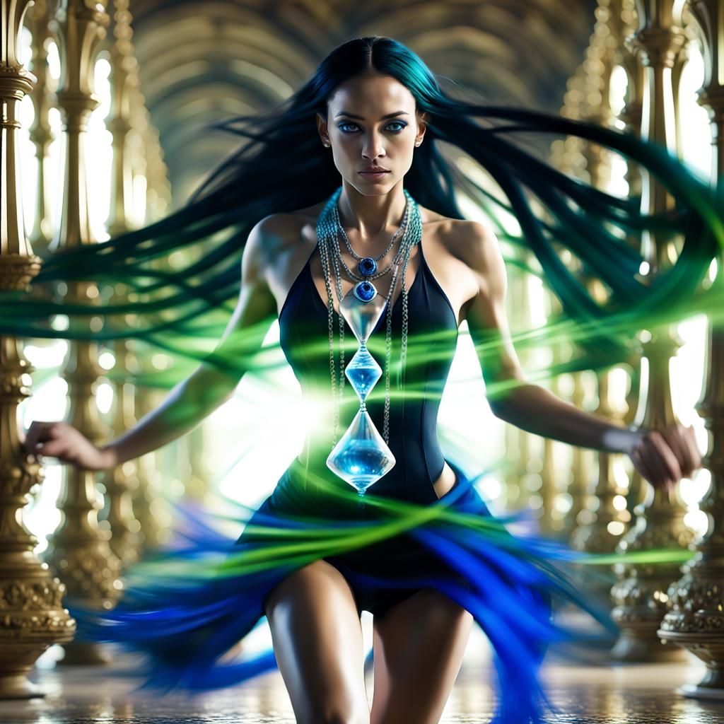 Hourglass Woman Running in Fantasy World