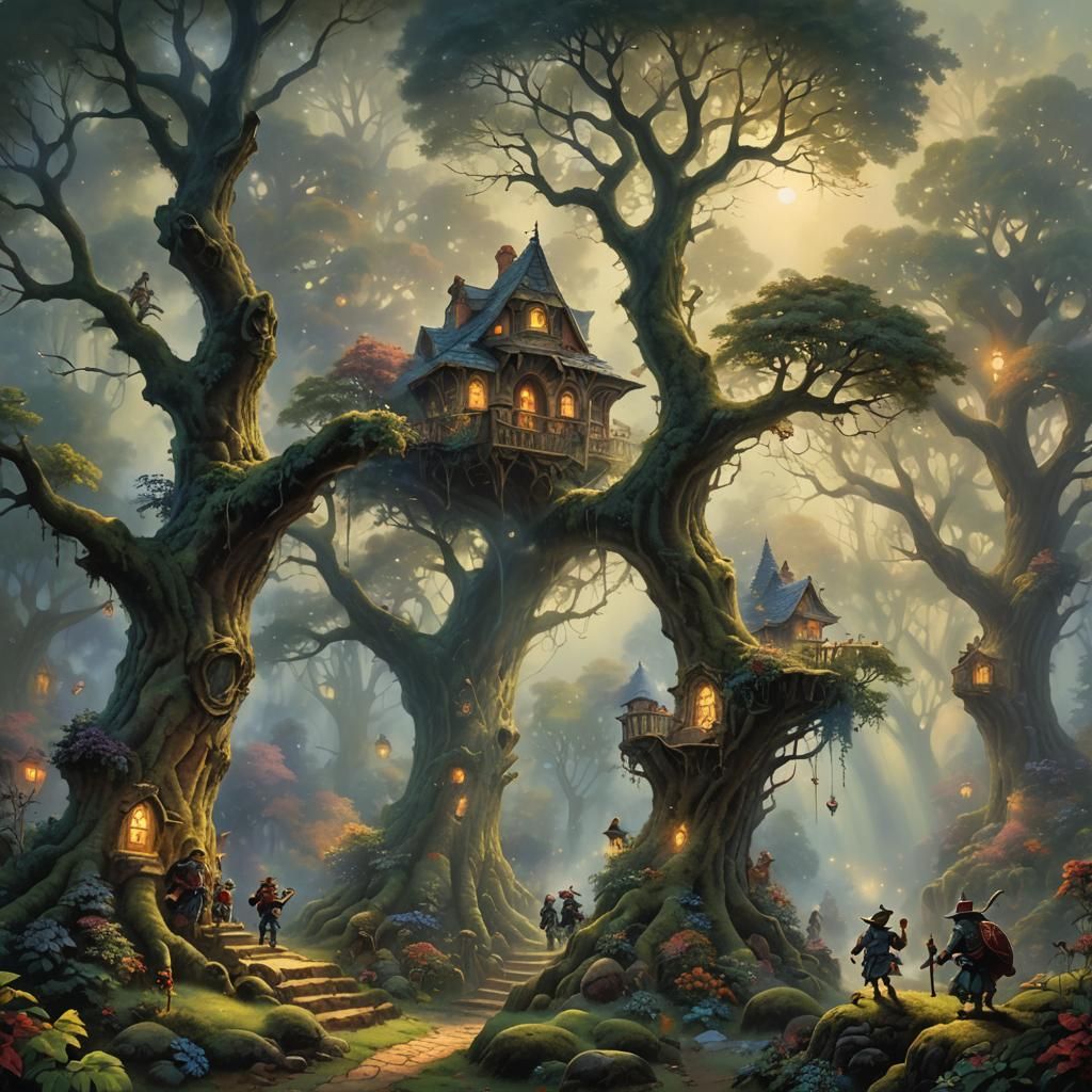 Goblins in Trees: Ethereal Fantasy Scene