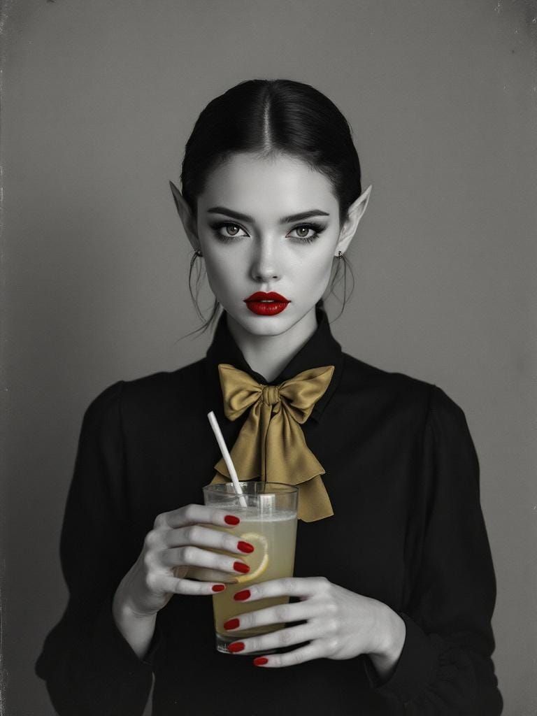 Monochrome Woman with Red Lipstick in Surrealist Style