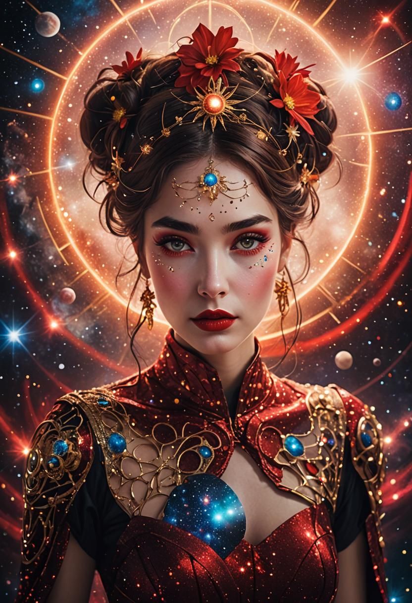 Cosmic Woman with Magical Makeup and Long Lashes