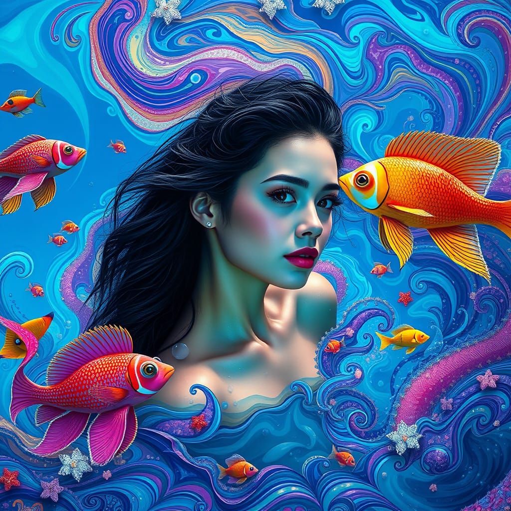 Dreamlike Mermaid Among Rangiroa Sea Life