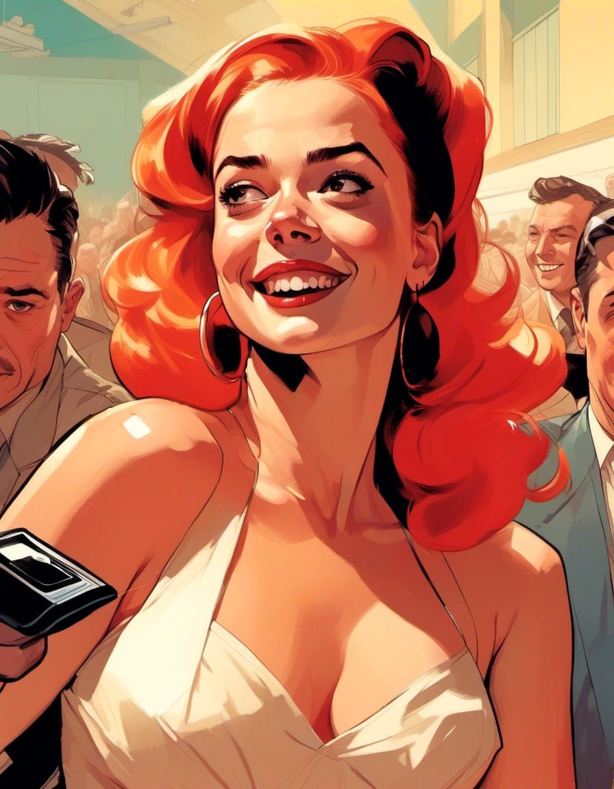 1950s Pin-Up Comic Portrait with Reporters