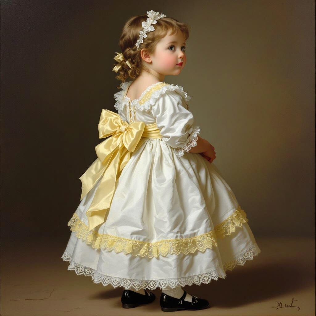 Elegant Young Girl in White Dress, 1700s Painting
