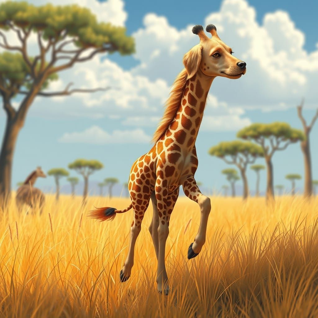 Giraffe Canine Hybrid Roams Vibrant Savannah