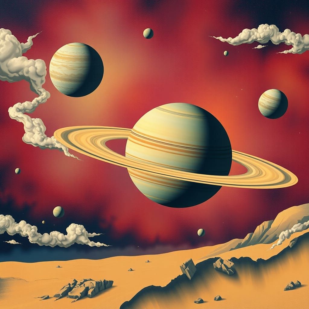 Dreamy Gingham Space Landscape with Swirling Auroras