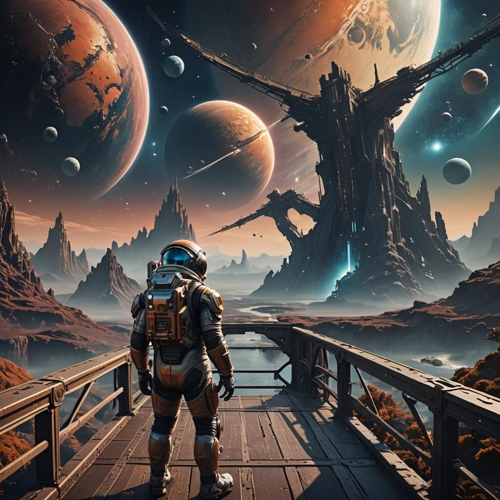 Astronaut Overlooking a Distant Planet