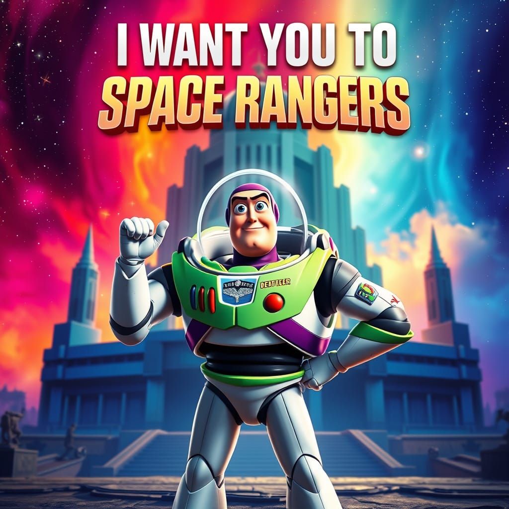 Heroic Buzz Lightyear Space Ranger Recruitment Poster in Vib...
