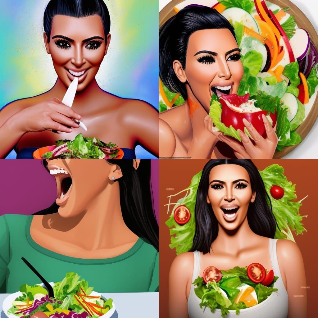 Kim Kardashian Eating Salad: Hyperrealistic Digital Art