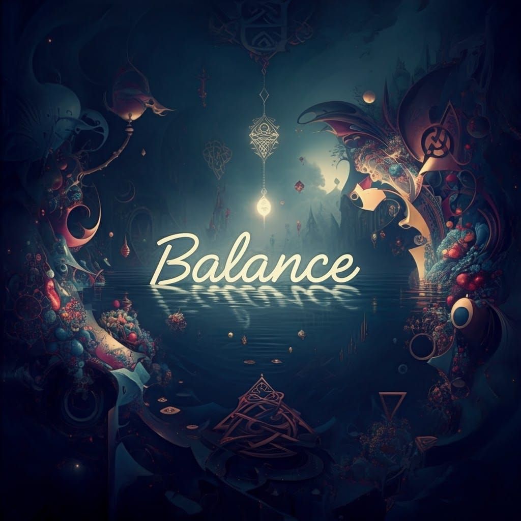Balance in Surreal Landscape with Celtic Motifs