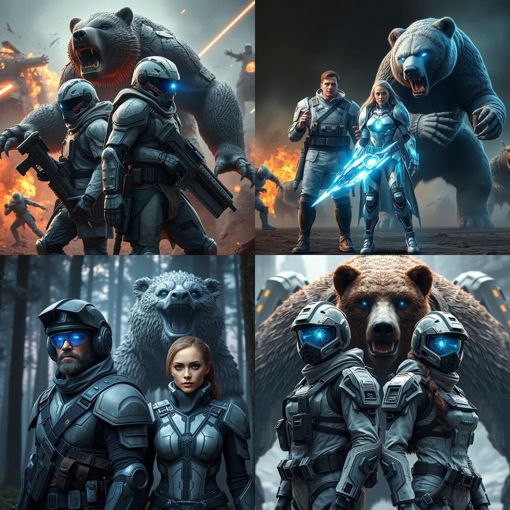 Giant Humanoid Bear Wears Advanced Camouflage Armour in Futu...