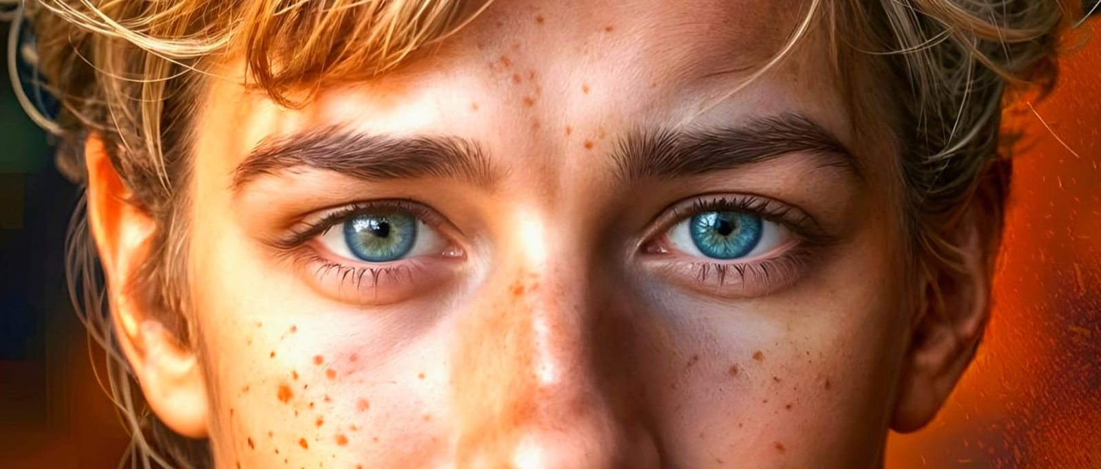 Ethereal Young Man with Piercing Gray Eyes