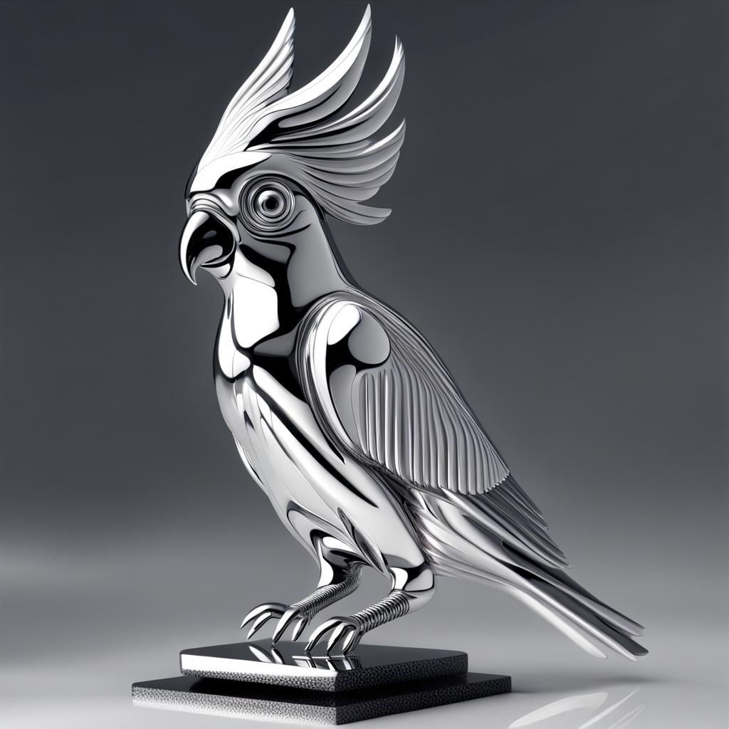 Retrofuturistic Chrome Cockatoo in Hyperdetail